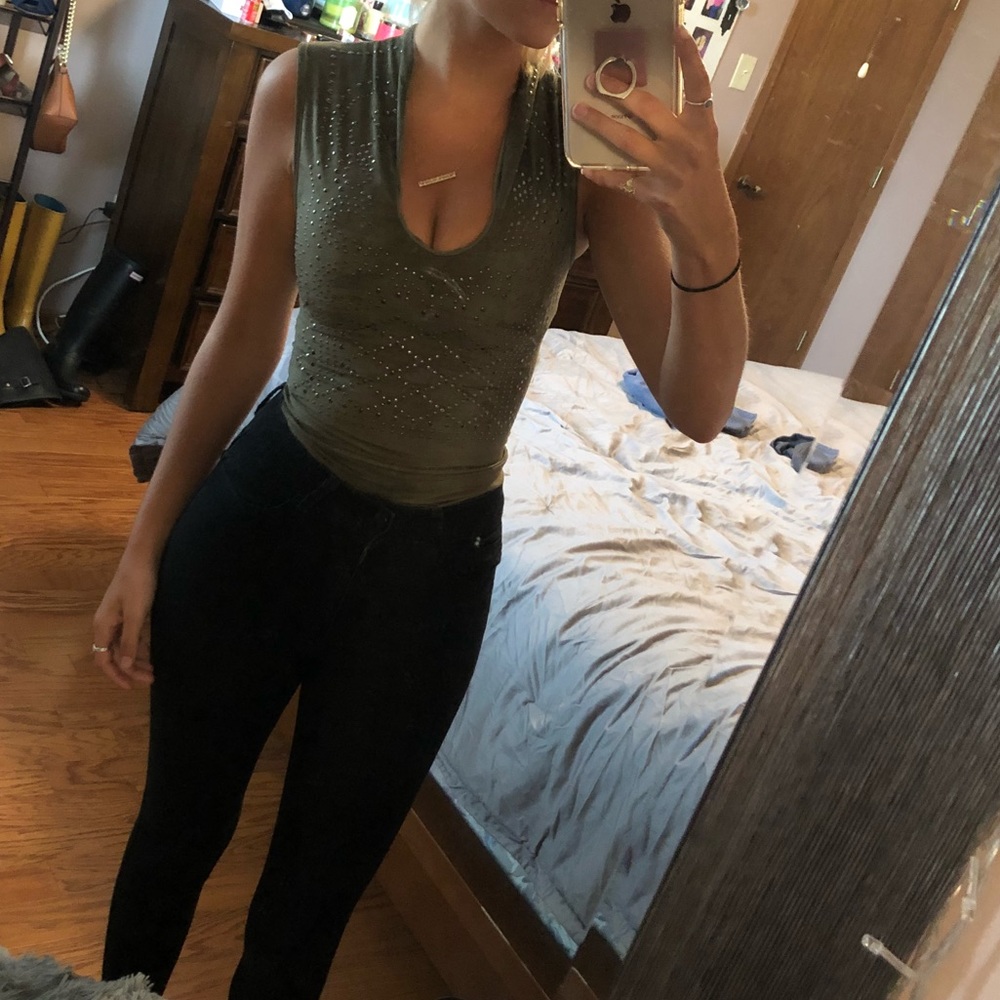 Sueded embellished body suit